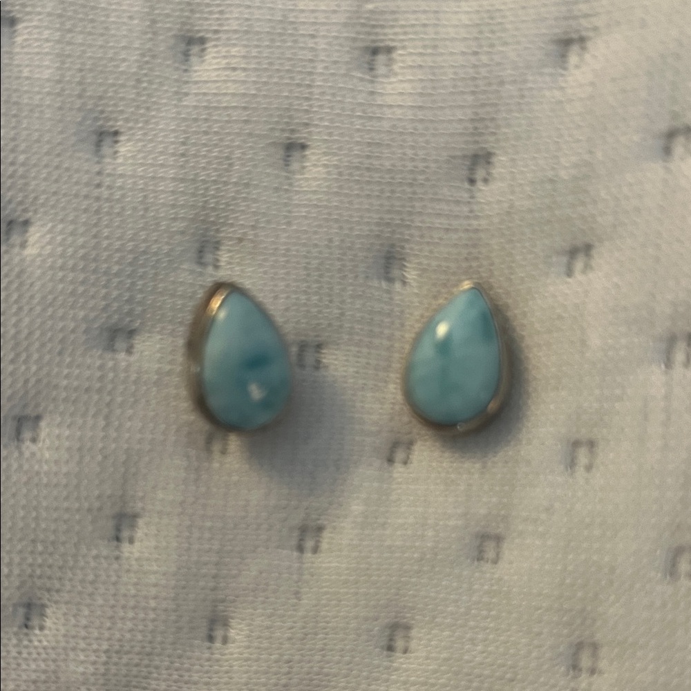 Genuine Larimer and sterling stud silver teardrop pierced Earrings